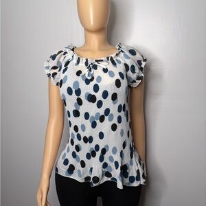 Women’s White Polka Dot Short Sleeve Peasant Top